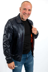 Men's leather bomber jacket Leo Blue
